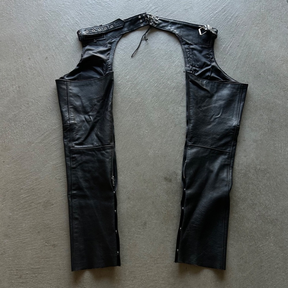 Vintage 90s Unik Leather Motorcycle Chaps Size Small Black Biker Riding Gear